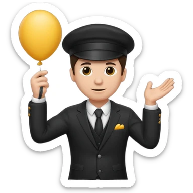 Director tecnico con un traje negro, gorra y un balon bajo el brazo sticker