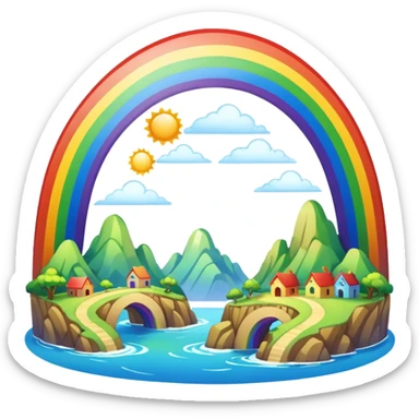 Rainbow Bridge – Arched rainbow connecting flying islands. sticker