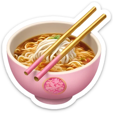 traditional ramen, pink and gold bowl, gold chopsticks sticker