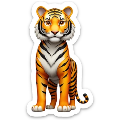 cinematic- noble-tiger-realistic-full-body-standing-emoji,-massive-striped-frame-exuding-power-and-grace,-bold-orange-fur-with-thick-black-stripes,-head-tilted-dramatically,-piercing-yellow-eyes-focused-intensely,-simplified-yet-realistic-focused-features,-highly-detailed,-glowing-with-an-almost-sarcastic-glow expressive eyes sticker