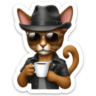 gangster-with-a-Abyssinian cat-gun-and-sunglasses-drinking-coffee sticker