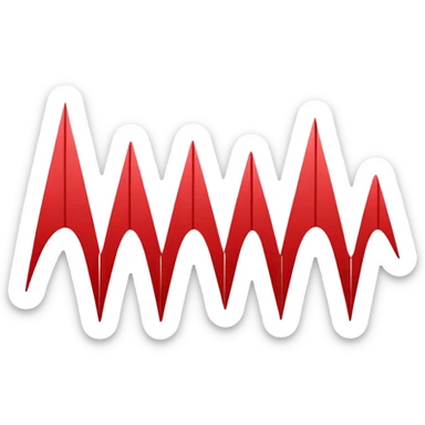 logo on white background showing a waveform morphing into a sheet of text. Clean red and white geometric style, minimal and modern, no text. Represents audio-to-text or video transcription powered by AI sticker