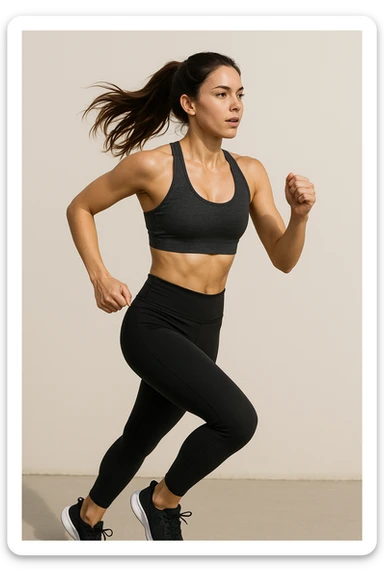 workout girl with brown hair, running, activewear, plain background sticker