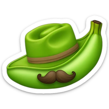 un platano verde con bigote y sombrero con manos y pies  sticker