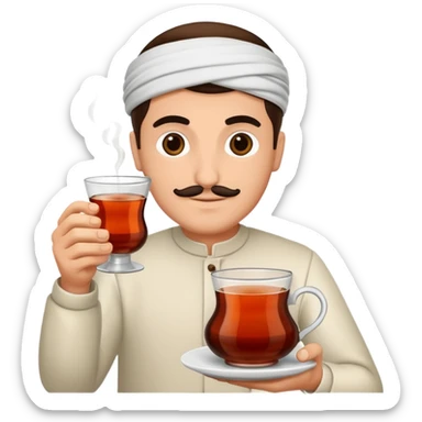 man holding turkish tea sticker