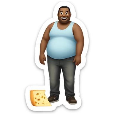 man with unbelievably huge belly with a lunchly saying, “I Like Mh Cheese Drippy Bruh!” sticker