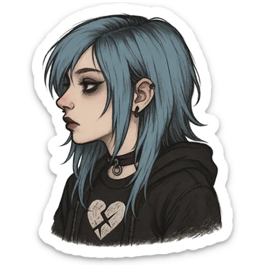 emo girl profile, pastel blue hair sticker