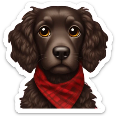 Black Chocolate brown colored doodle with a red and black flannel hankerchief sticker