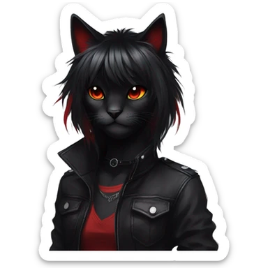 Anthro Edgy Cool Beautiful Black Cat-Fursona with Emo Hair-bangs with Red Streaks sticker