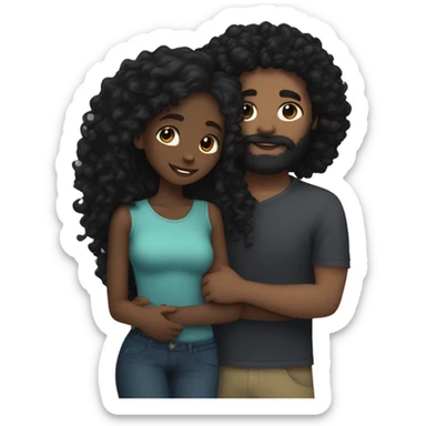 Black girl with long black curly hair cuddling with white skin guy with dark brown hair and dark brown beard  sticker