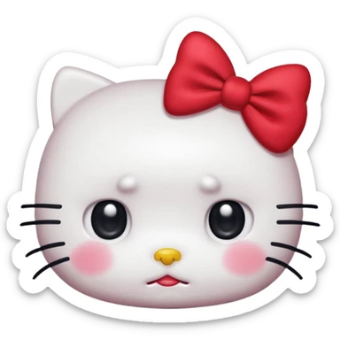 Hello Kitty from Sanrio, close-up face, big teary eyes, red bow, subtle sad expression sticker