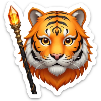 wizard tiger face with magical staff and spellcasting for Twitch emote sticker