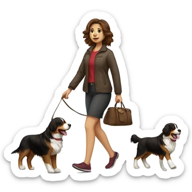 brown-haired-woman-walking-bernese-dog sticker