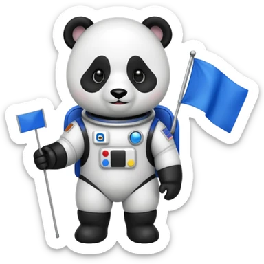 a panda in space suit, holding blue rectangle flag sticker
