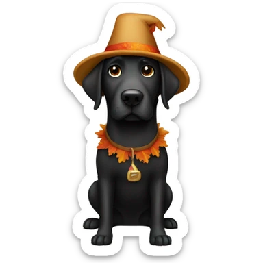 Full size Black Lab dog in a turkey hat costume sticker