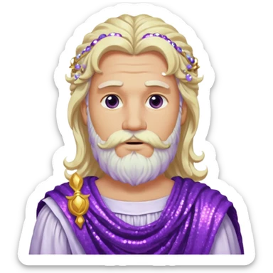 Jupiter, God of Sky from Roman Deities with long white blonde wavy hair and beard, purple sequin toga sticker