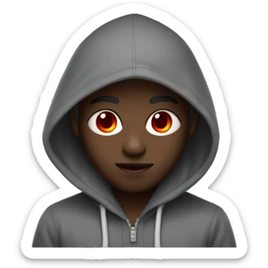 Black boy with hoodie on, red eyes sticker