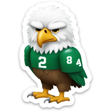 Small sad eagle with frown face and fat belly and green football jersey sticker