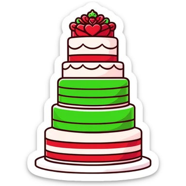 Beautiful red velvet wedding cake with multiple tiers and white icing details sticker
