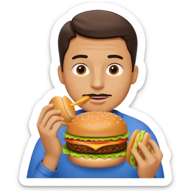 man eating a hamburger sticker