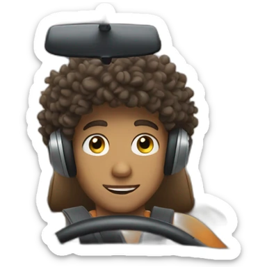 a boy with curly hair driving a car and listening to music sticker