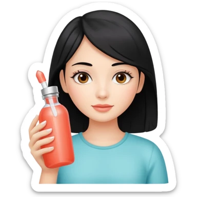 Дівчина з чорним волоссям тримає пляшечку колагену Coral Club sticker