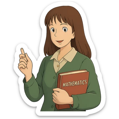 female math teacher, brown straight hair, Caucasian, ghibli style sticker
