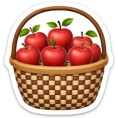 woven basket with apples and white checkered cloth sticker