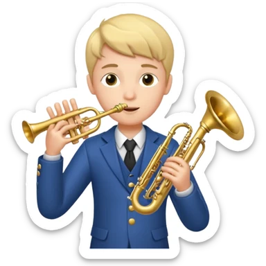 Boy with 4 arms holding a trumpet in one hand and a saxophone in the other sticker