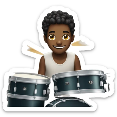 Smiling boy behind a drumkit on an island sticker