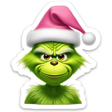 grinch with pink christmas hat sticker
