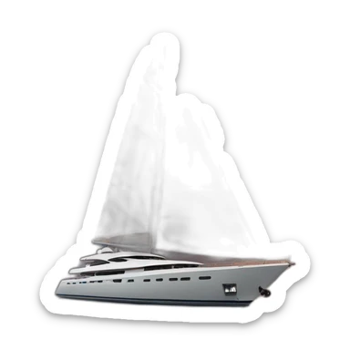 Yacht in front of a vulcano sticker