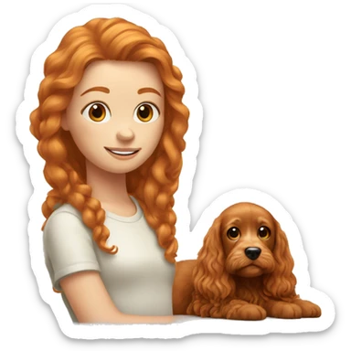 Long hair ginger girl with ginger cockapoo puppy sticker