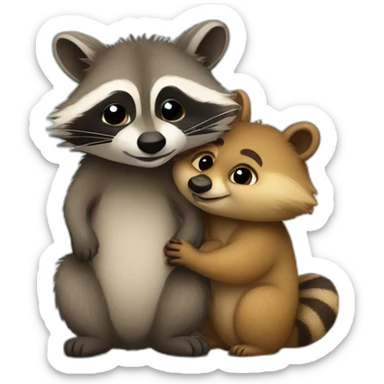 racoon hugging quokka sticker