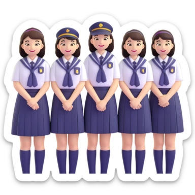 Japanese female high school student in group photo with classmates at Hiroshima Peace Memorial sticker