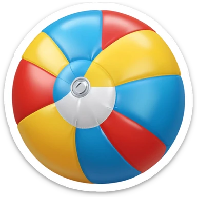 3D render of Beach Ball made of shiny inflatable vinyl, visible seam lines, air valve, highly reflective plastic texture, pool toy aesthetic, Apple emoji style, isolated on white background --v 6.0 sticker