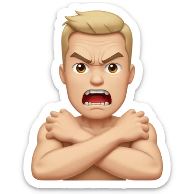 Man with arms crossed around neck with a angry-screaming expression  sticker