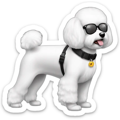 perro bichon maltés blanco y mujer piel blanca cabello negro largo y gafas sticker