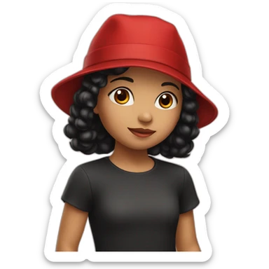 little girl in a red hat with black hair in dress sticker