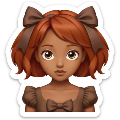 girl with reddish blunt hair and with and 2 bows brown dress sticker