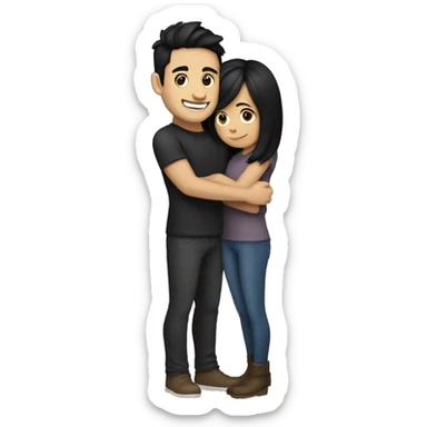 girl with Black hair  and brunette guy hug sticker