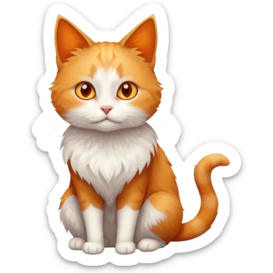 full body of tiny + skinny ginger and white cat with deep orange eyes and triangular shaped face sticker