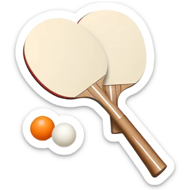 Two table tennis paddles crossed over a ping pong ball, placed on a smooth, reflective table. The background suggests a clean, minimalist playing surface, capturing the precision and fast-paced nature of the sport. sticker