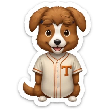 Dog wearing University of Texas baseball jersey sticker