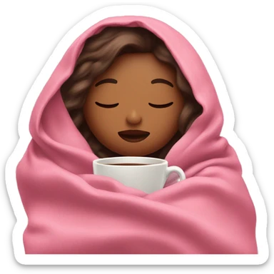 girl inside a pink blanket sipping coffee eyes closed sticker