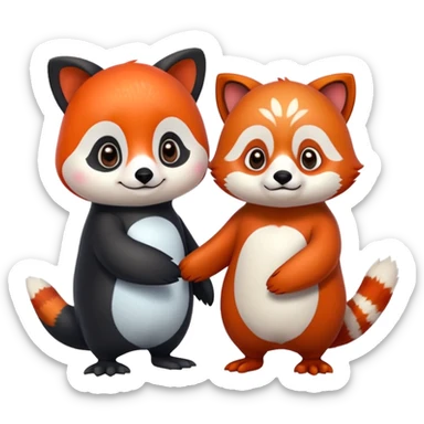 A cartoon  cute one penguin and one red panda  seperste animals not a combination of the animals holding "hands" sticker