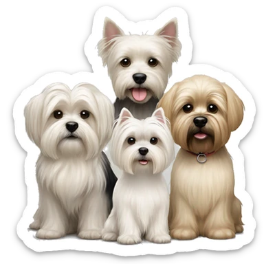 3 dogs West highland terrier and Scottish terrier and beige shih tzu sitting together friends sticker