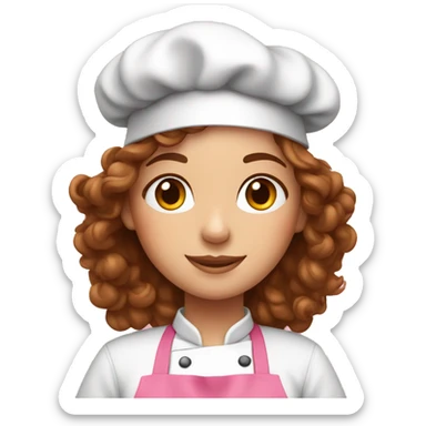 Chef girl with curly brown hair in a pink cap sticker