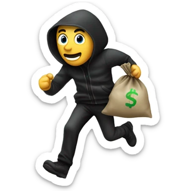 The thief runs with a bag of money on his back sticker