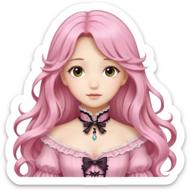 Gorgeous dreamy anime lady with long hair and pink victorian style clothes sticker